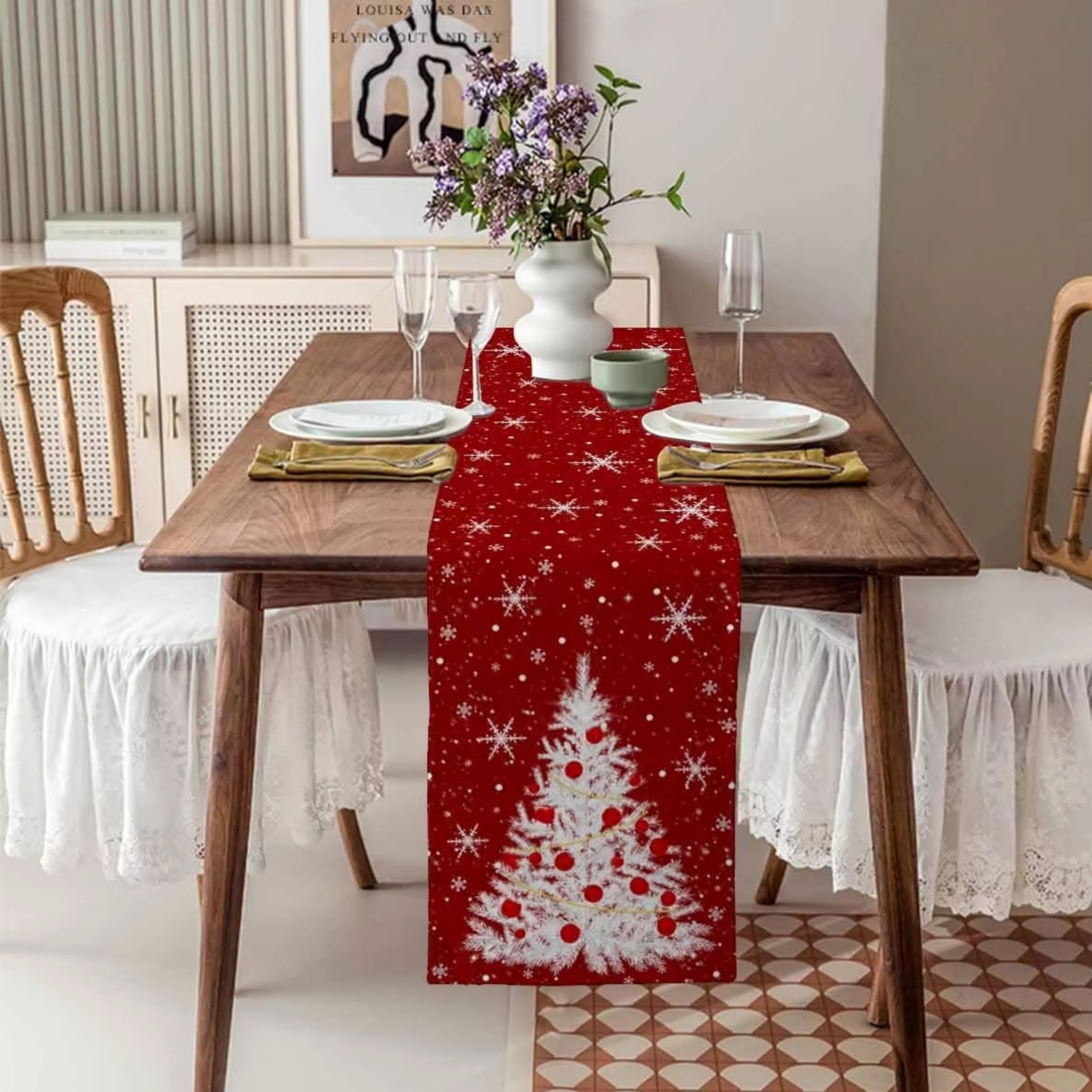 Red Table Runner Christmas Tre - Christmas Table Runner recensie en prijs
