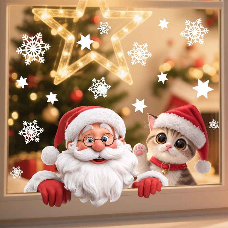 Kitten Santa Claus Window Stic - Snowflake Window Decal recensie en prijs