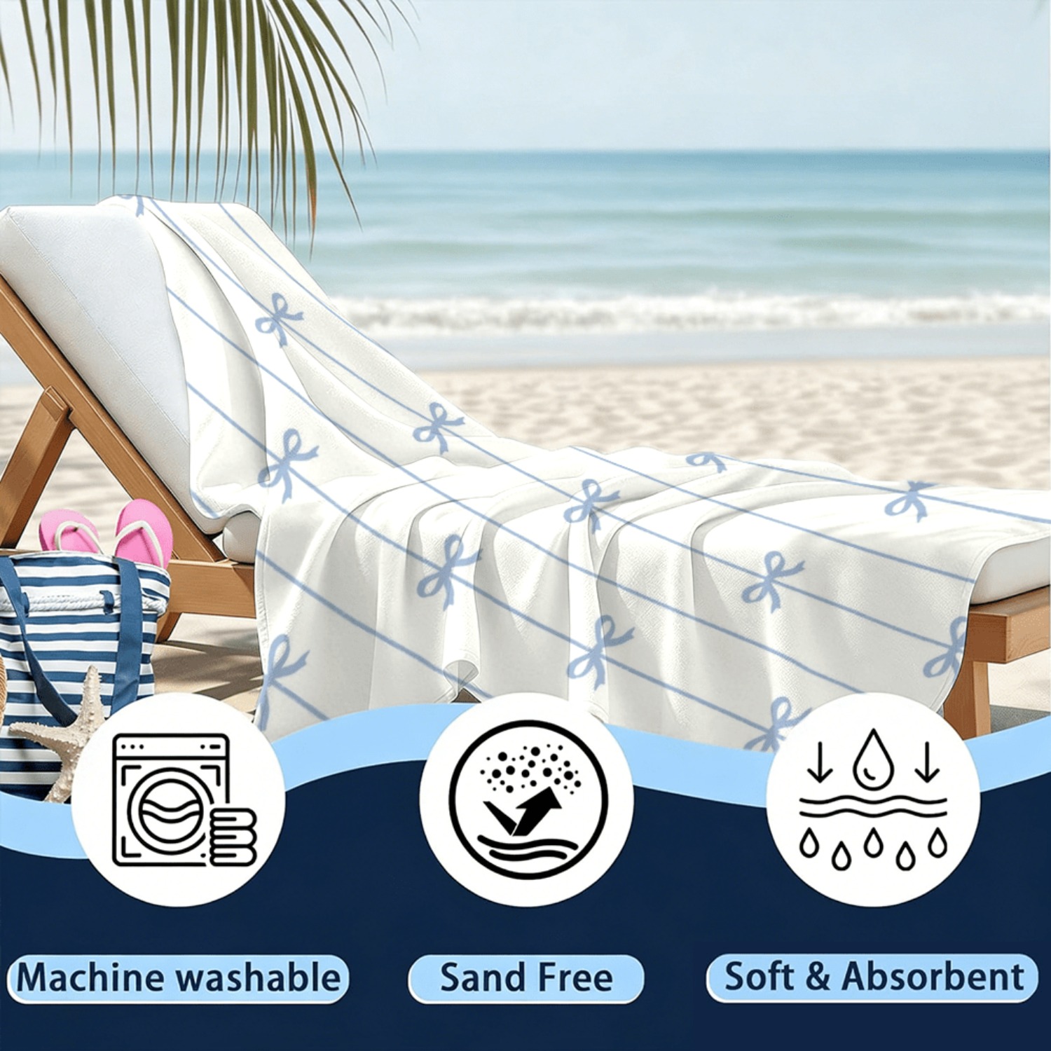 1pc Summer Beach Towel Blue Ri - Ribbon Bow Gift recensie en prijs