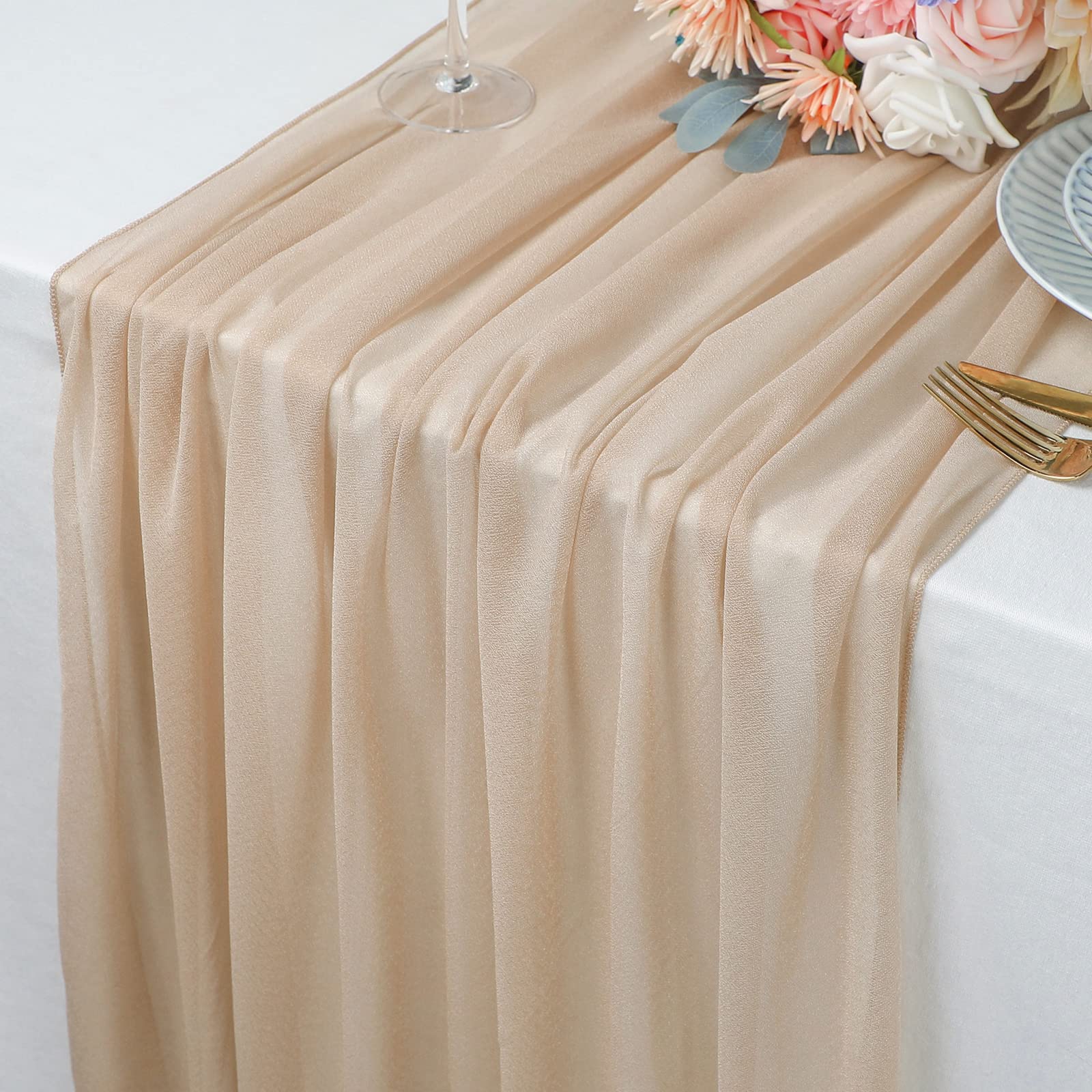 Beige Table Runner Chiffon Tab - Christmas Table Runner recensie en prijs